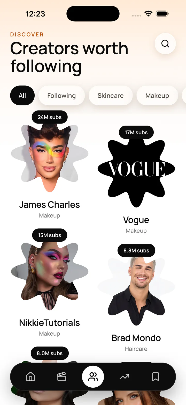 Creator list in the Mentioned app